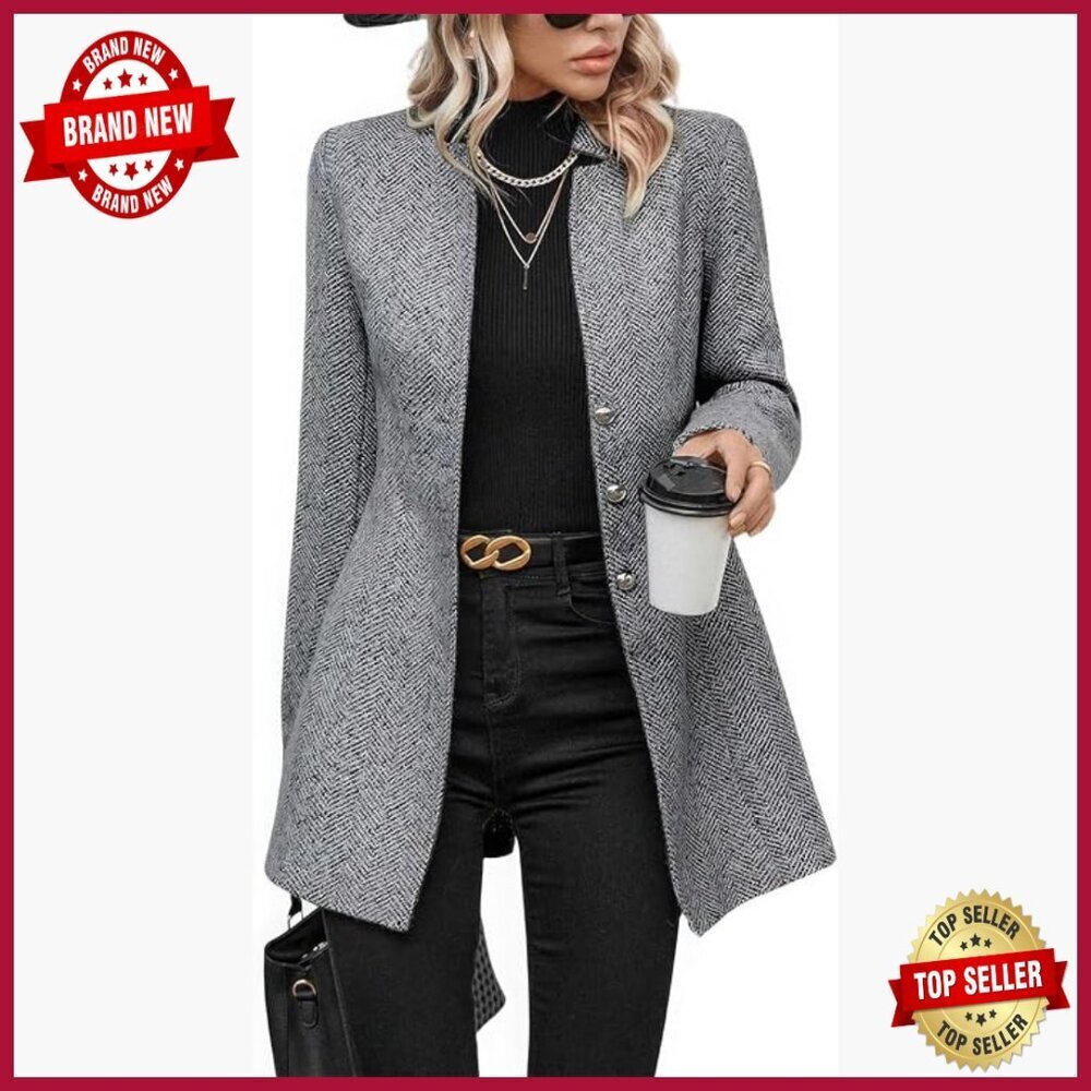 Wool Blend Blazer Notched Collar Slim Fit Long Sleeve Business Casual